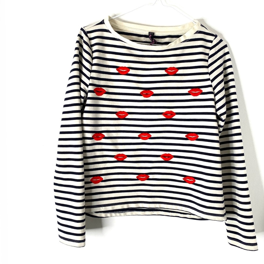 Betsey Johnson Performance Black Stripe Lips Long Sleeve Top